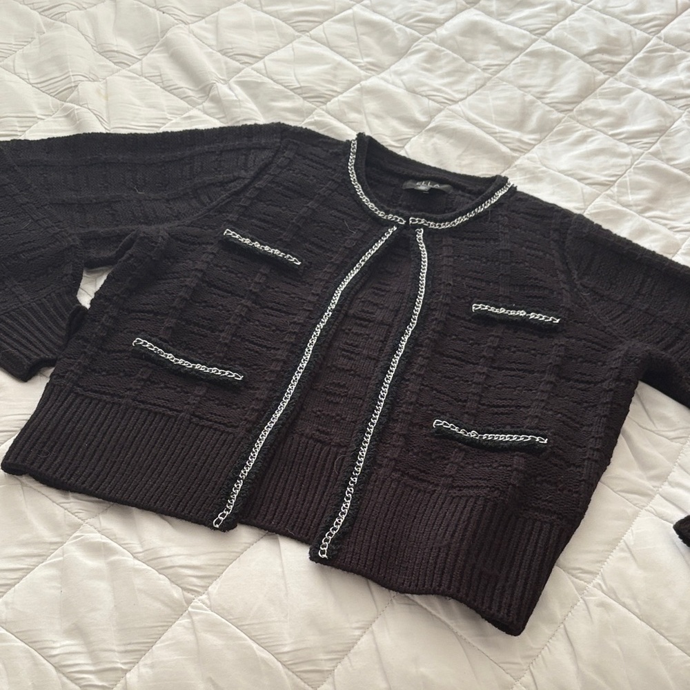 Ella Black Cardigan with Chain Details